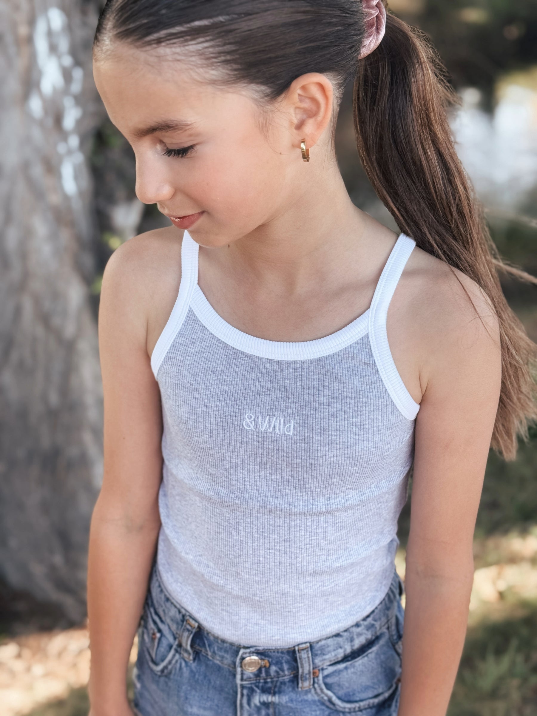 Evie Ribbed Singlet Grey/White