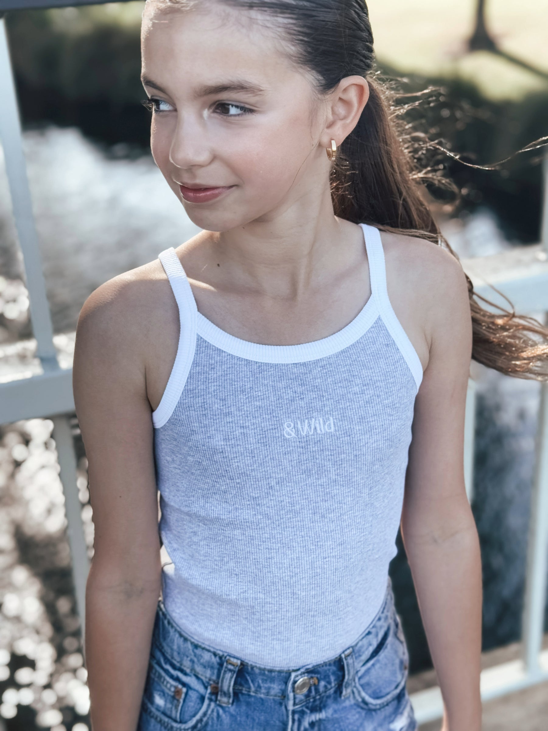 Evie Ribbed Singlet Grey/White