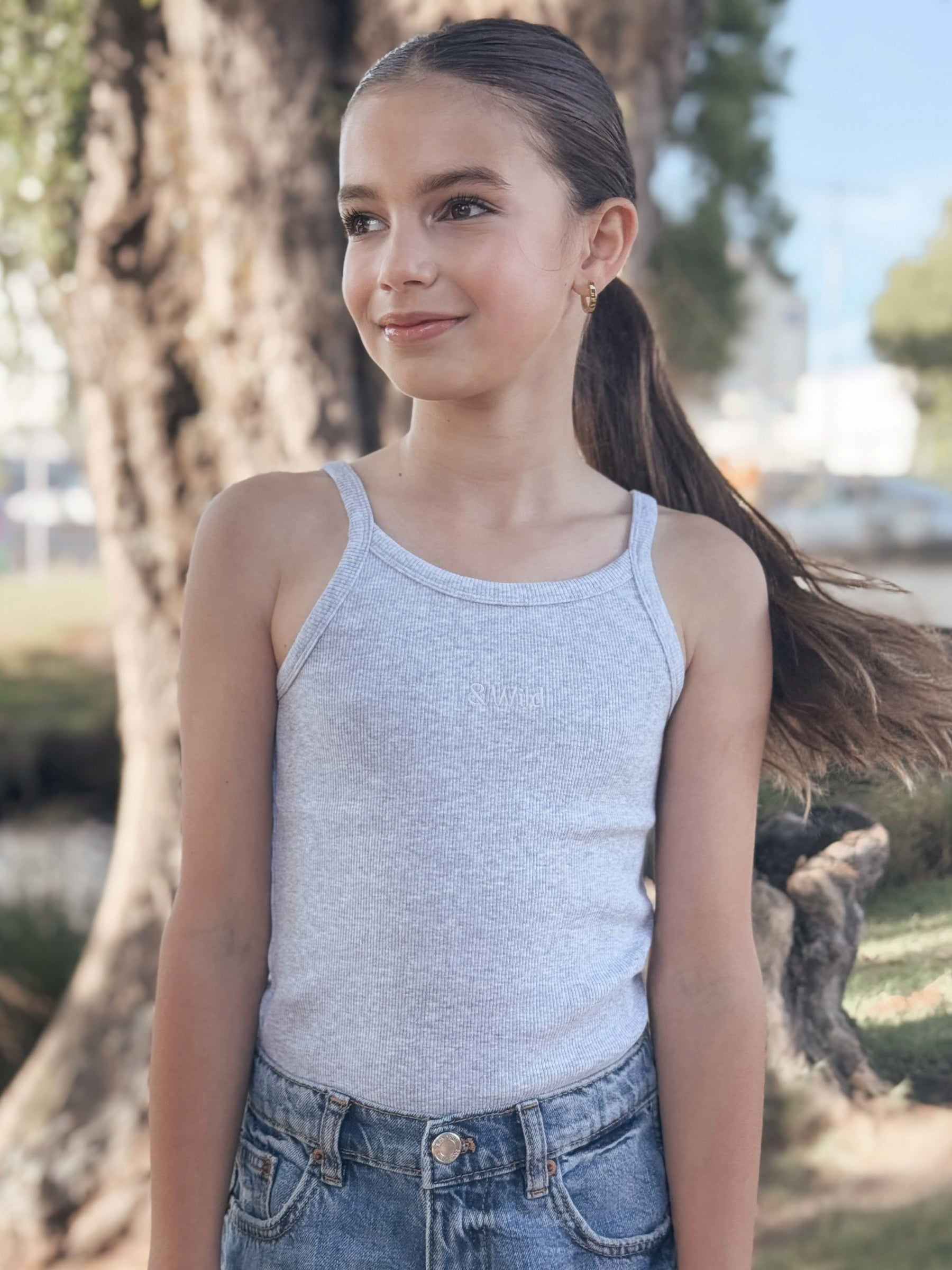 Evie Ribbed Singlet Grey