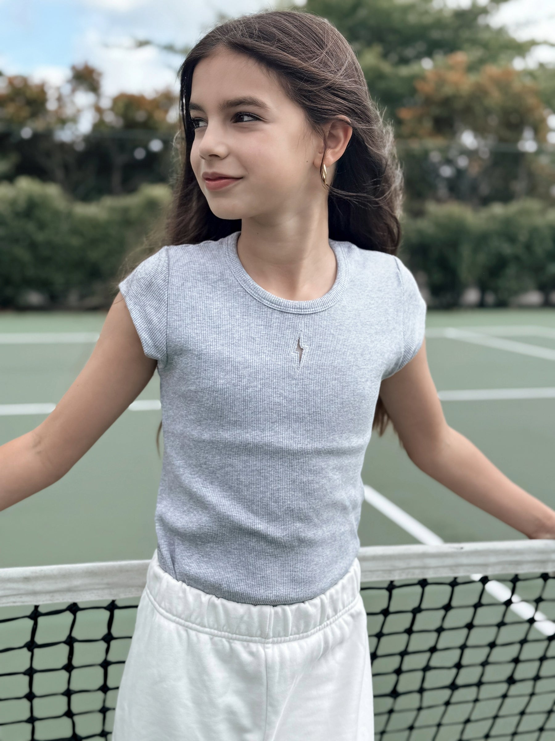 Luna Bolt Ribbed Cap Sleeve Grey