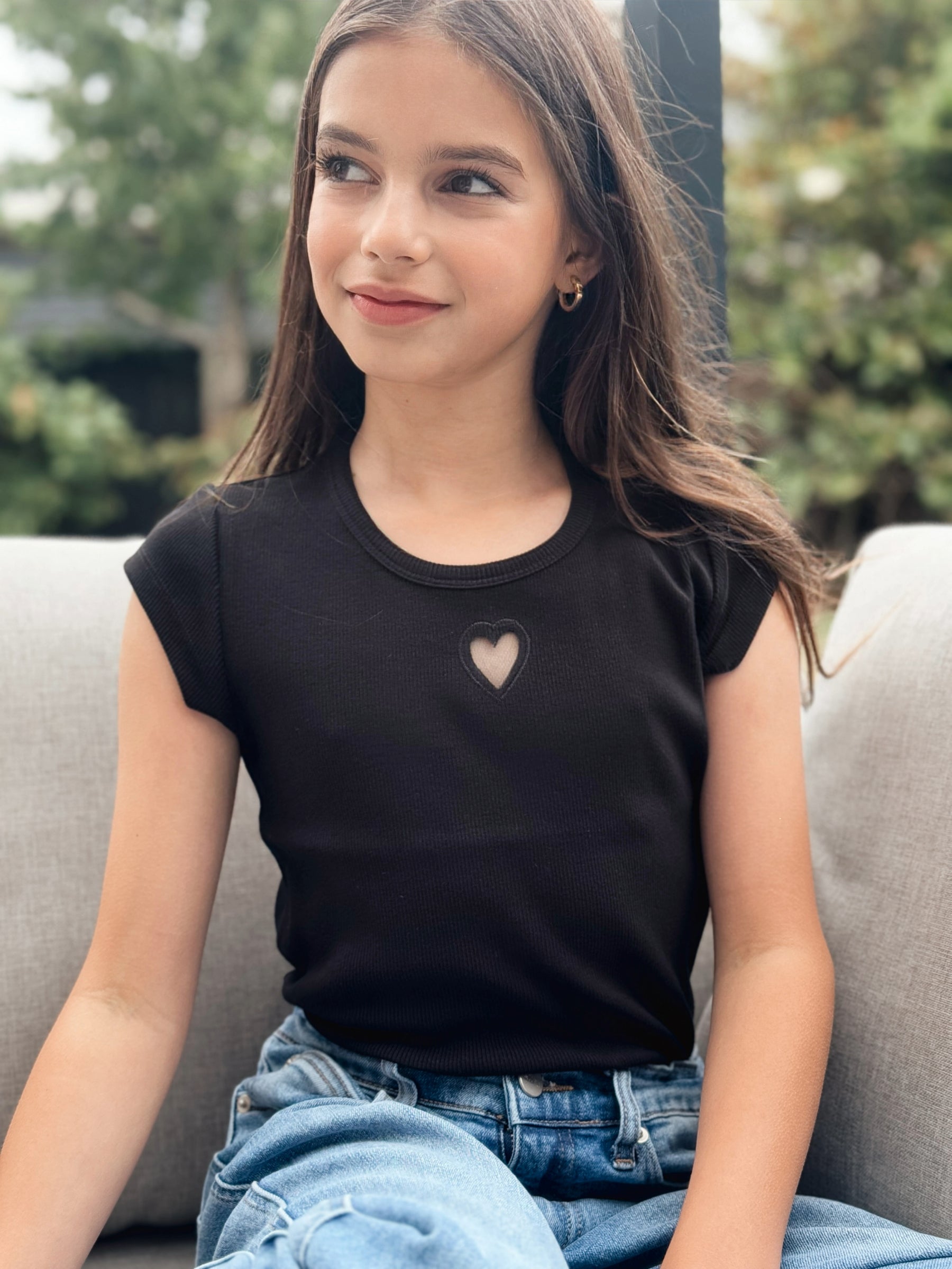 Luna Heart Ribbed Cap Sleeve Black