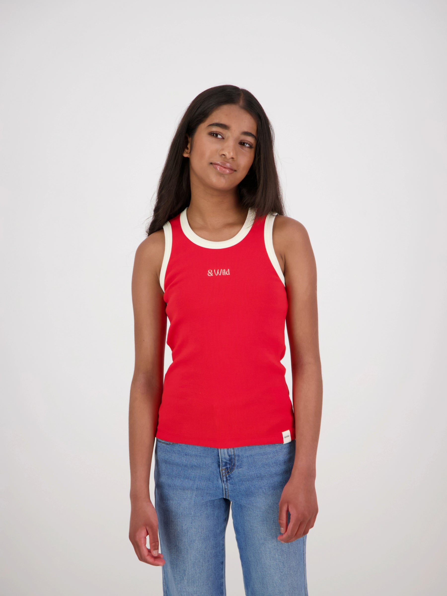 Nova Ribbed Singlet Red/Cream