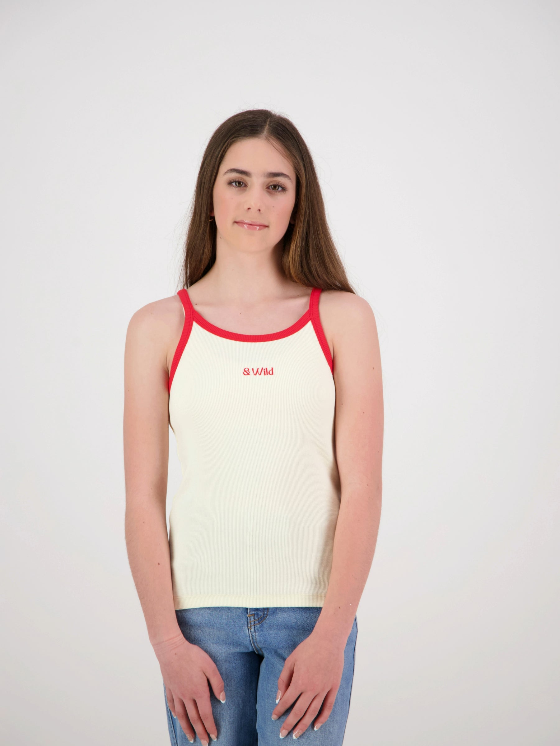 Evie Ribbed Singlet Cream/Red