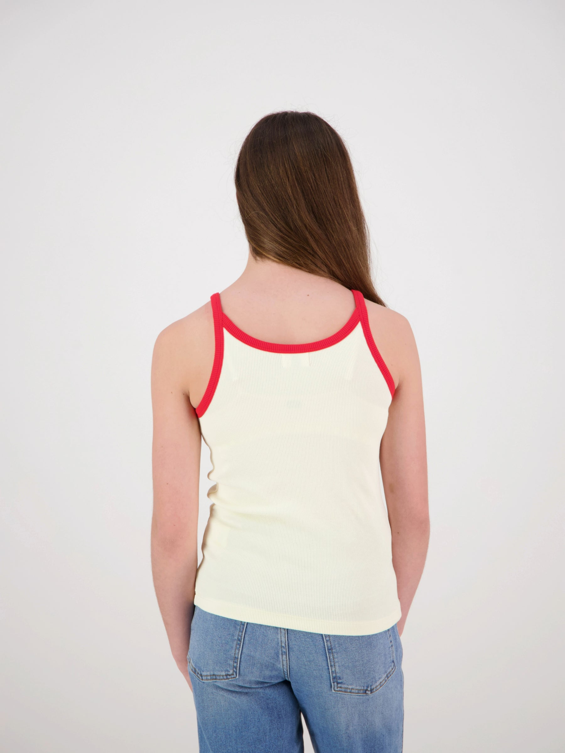 Evie Ribbed Singlet Cream/Red