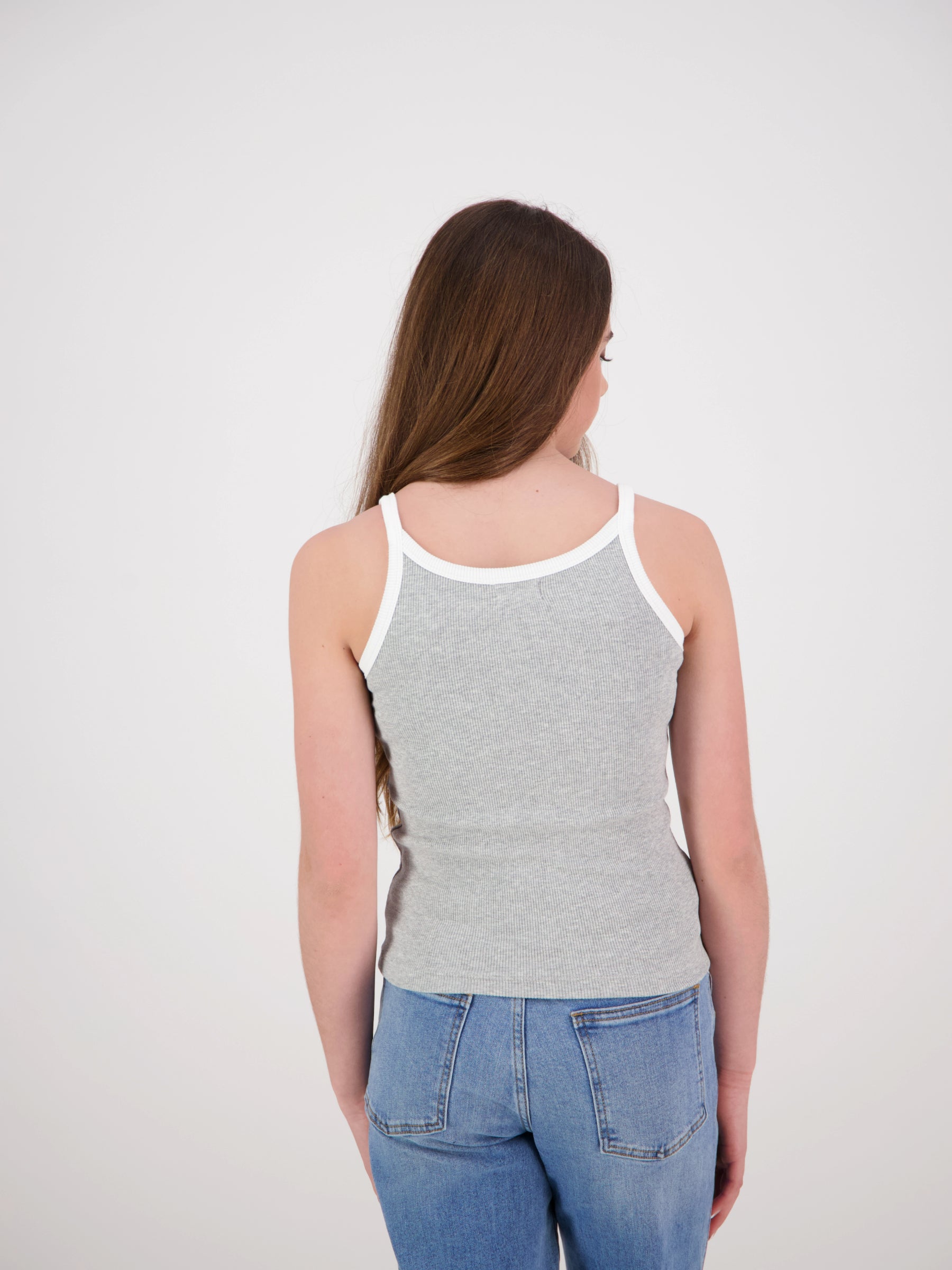 Evie Ribbed Singlet Grey/White