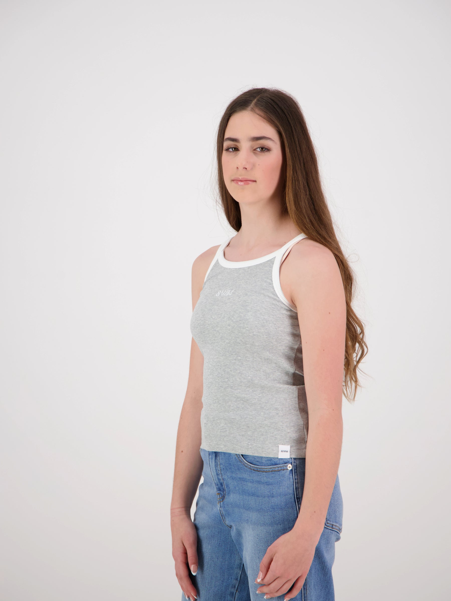 Evie Ribbed Singlet Grey/White