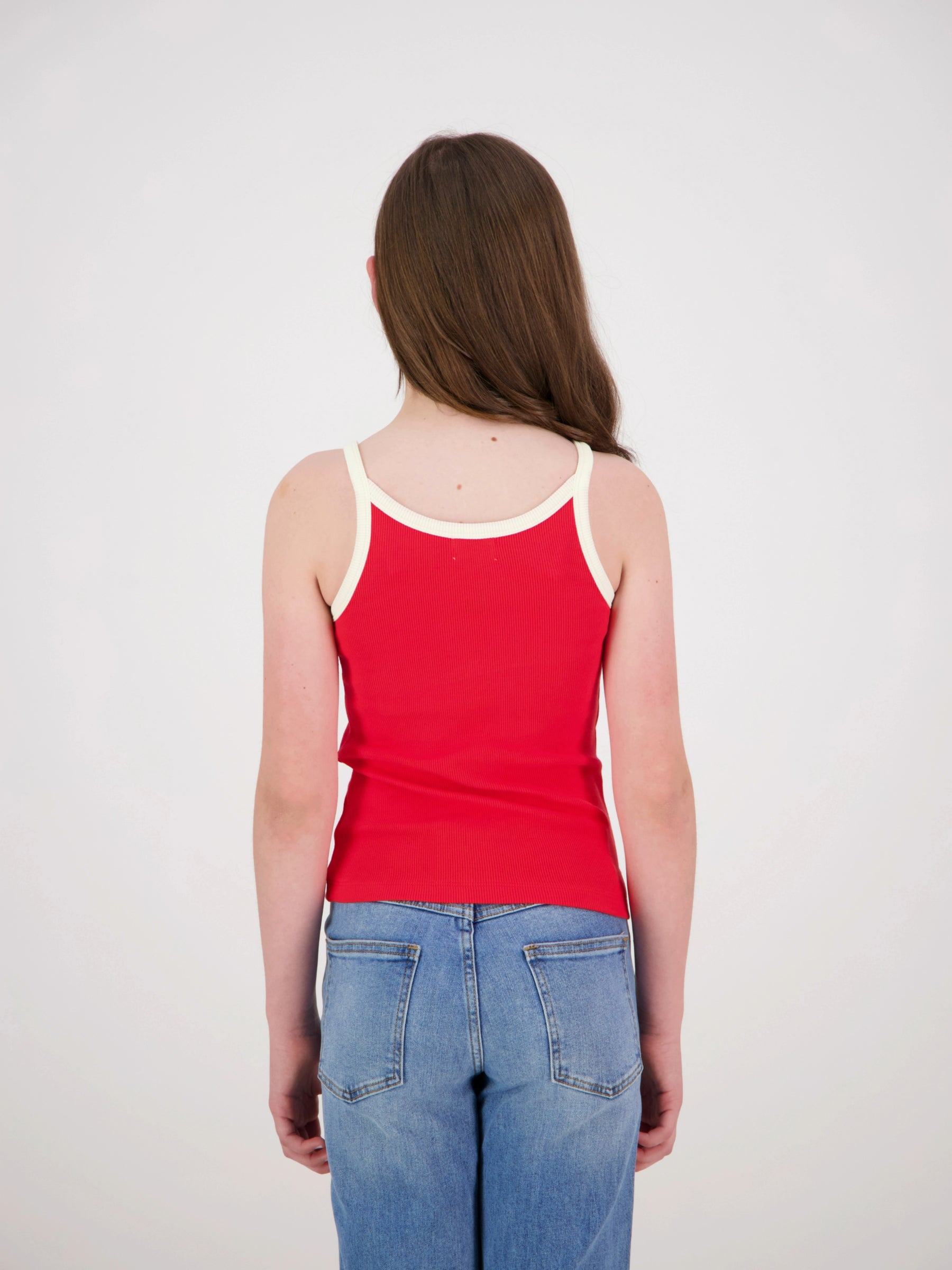 Evie Ribbed Singlet Red/Cream