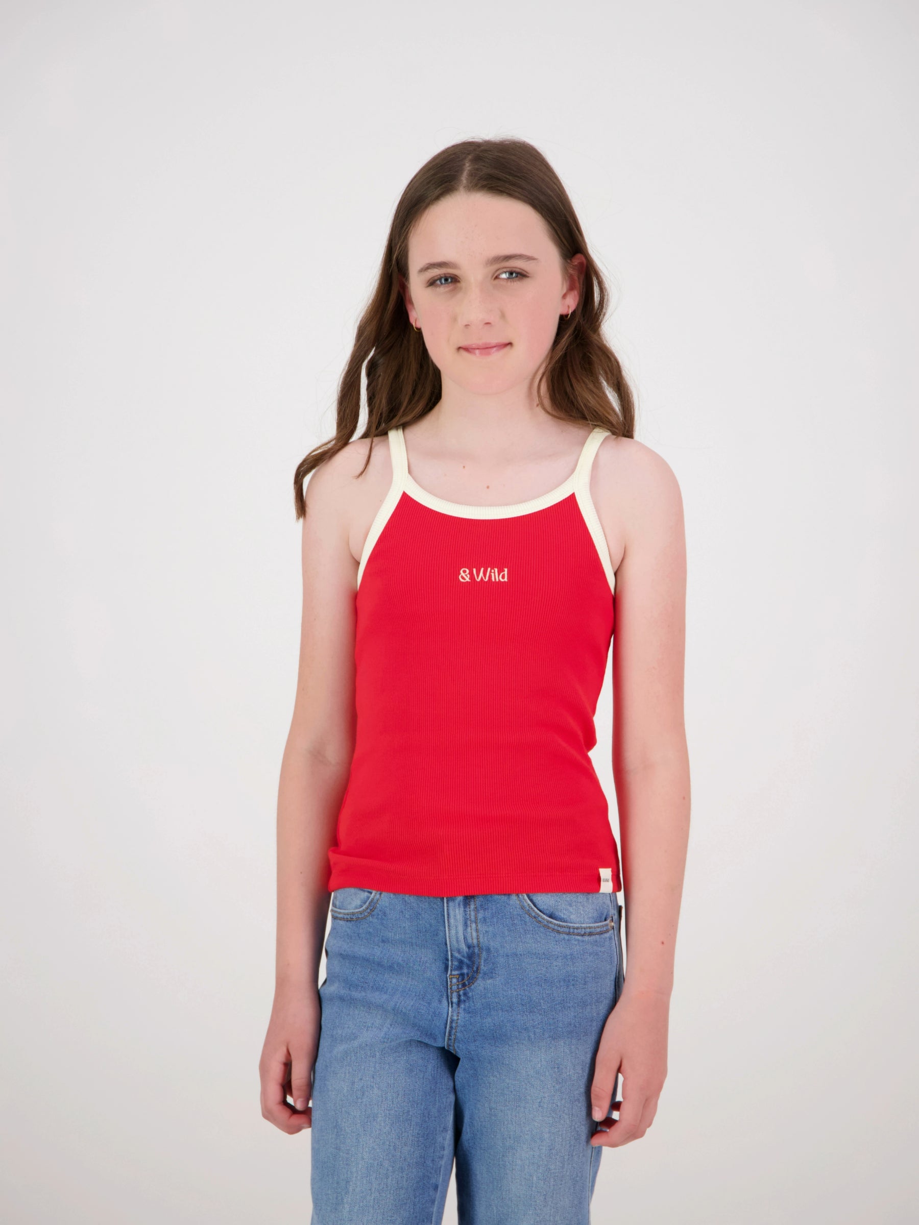 Evie Ribbed Singlet Red/Cream