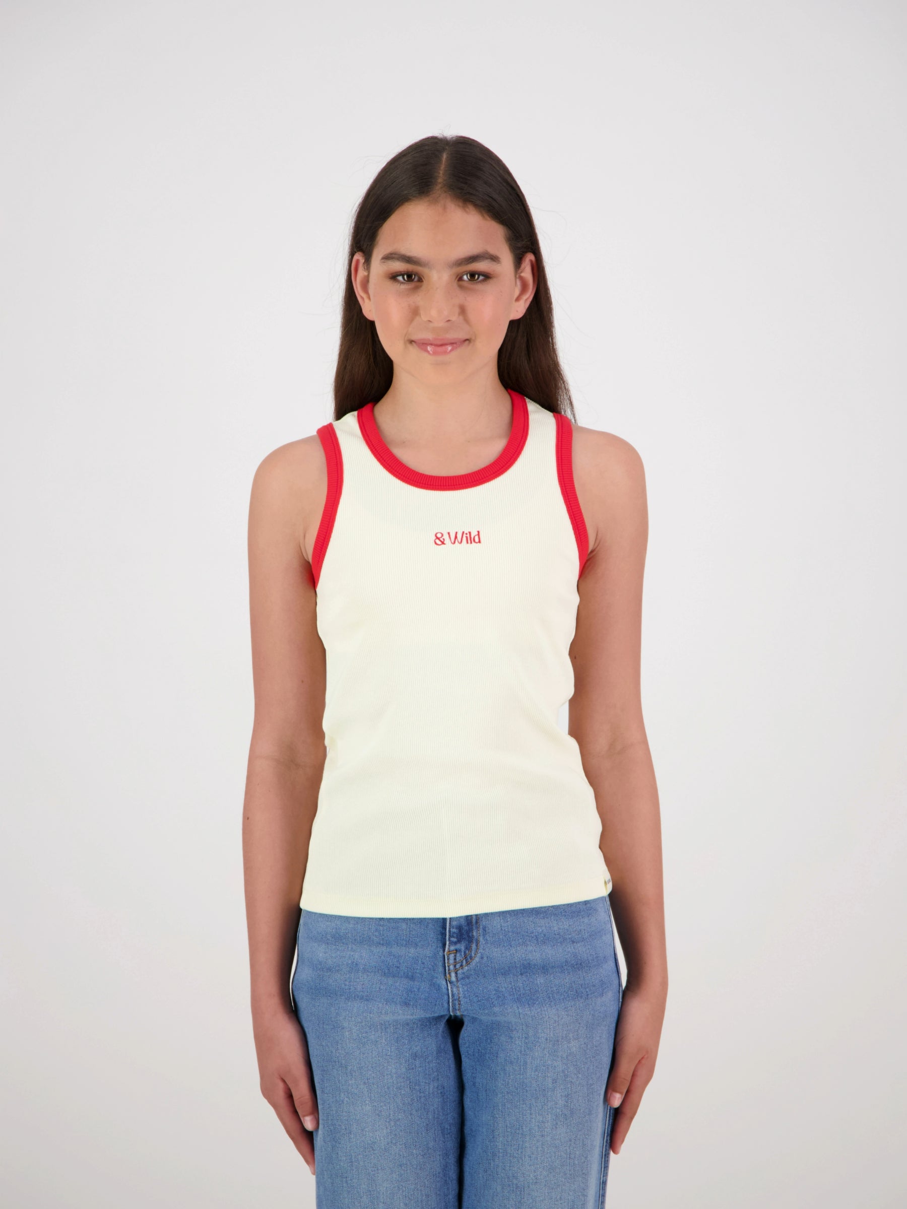 Nova Ribbed Singlet Cream/Red