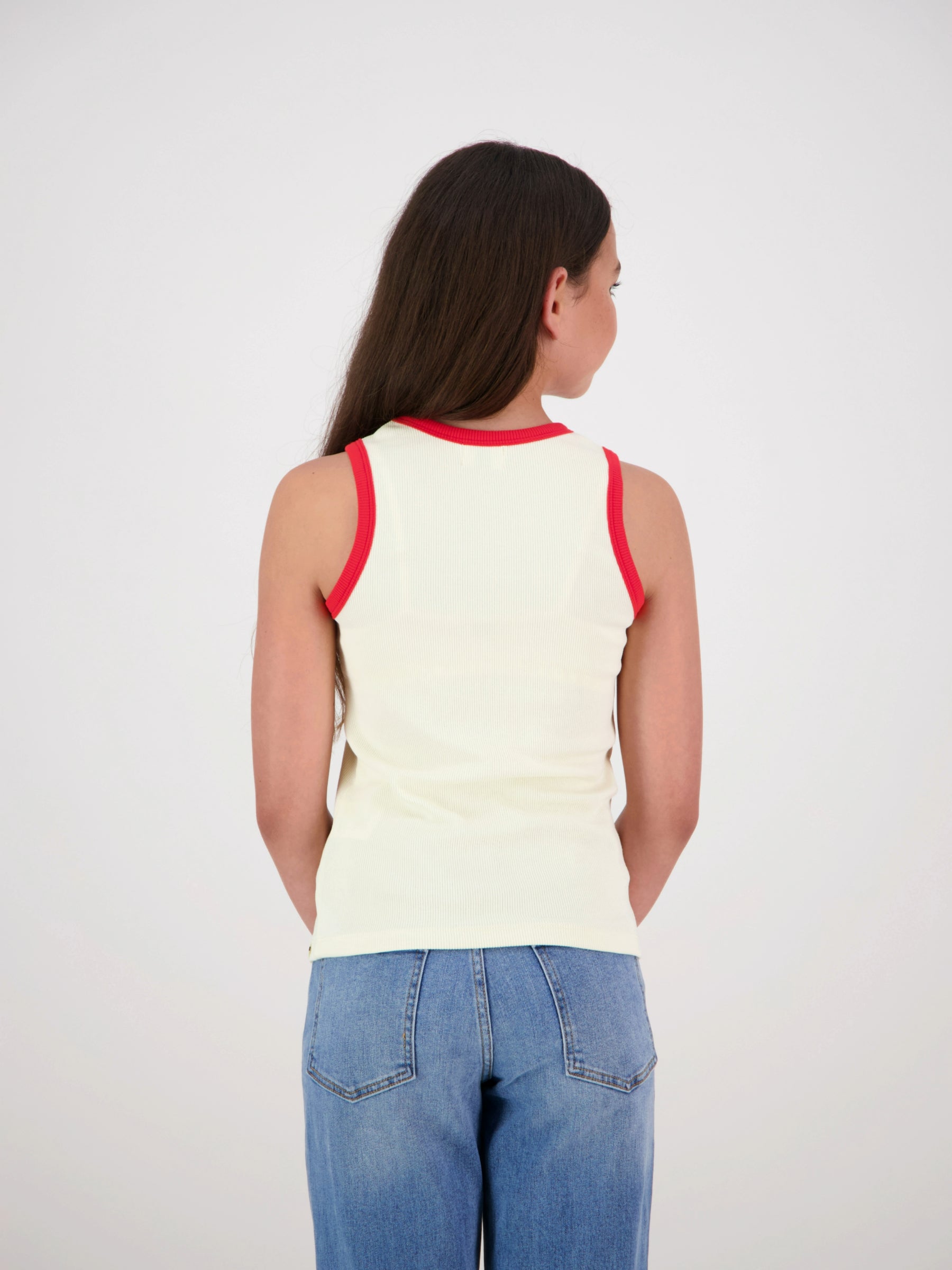 Nova Ribbed Singlet Cream/Red