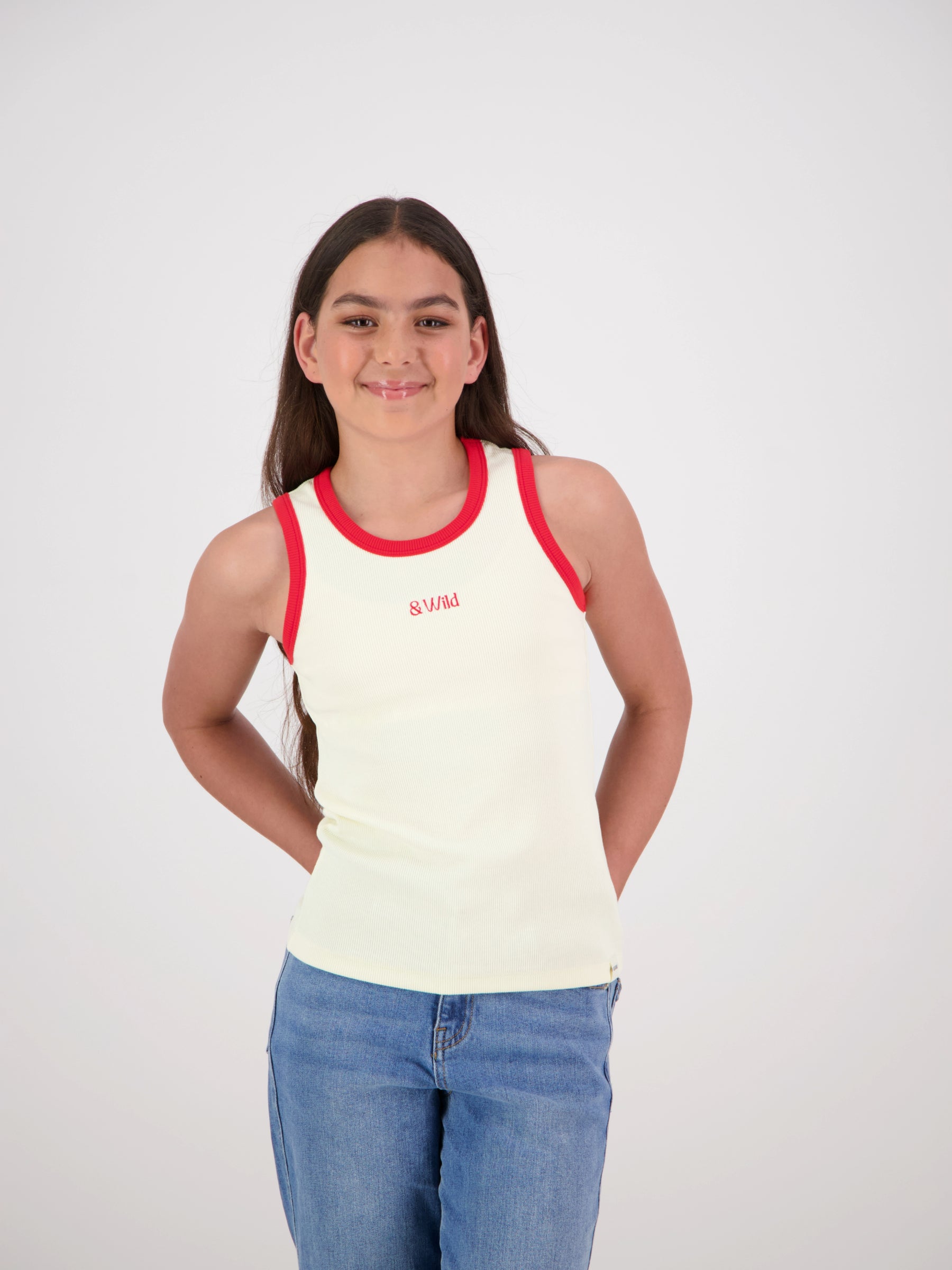 Nova Ribbed Singlet Cream/Red