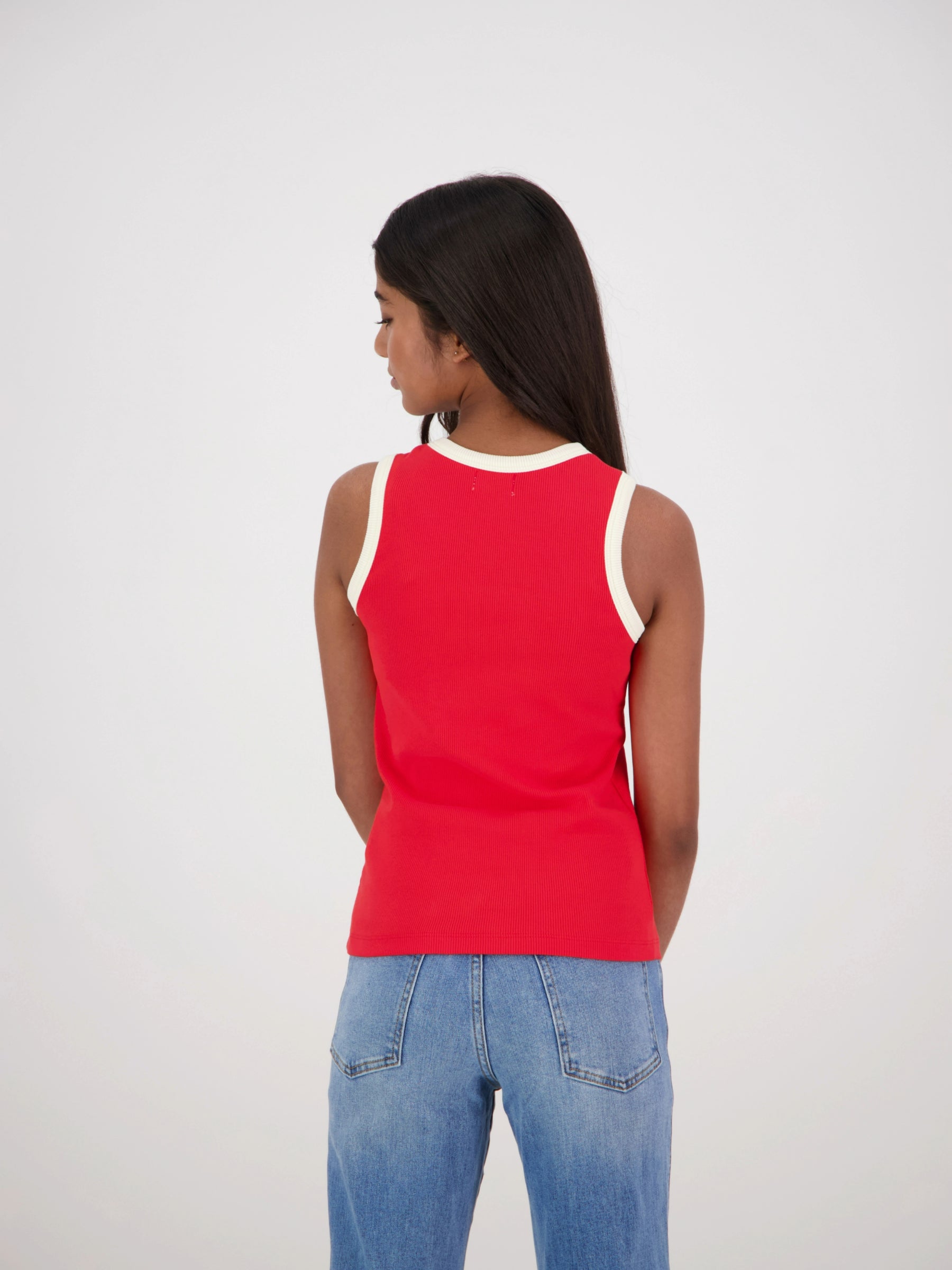 Nova Ribbed Singlet Red/Cream