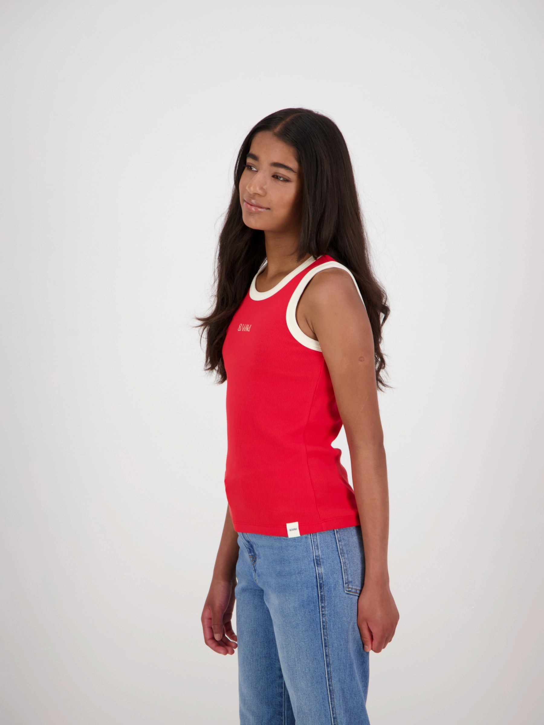 Nova Ribbed Singlet Red/Cream